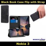 Black Book Case Flip with Strap For Nokia 3 TA-1032 Slim Fit Look